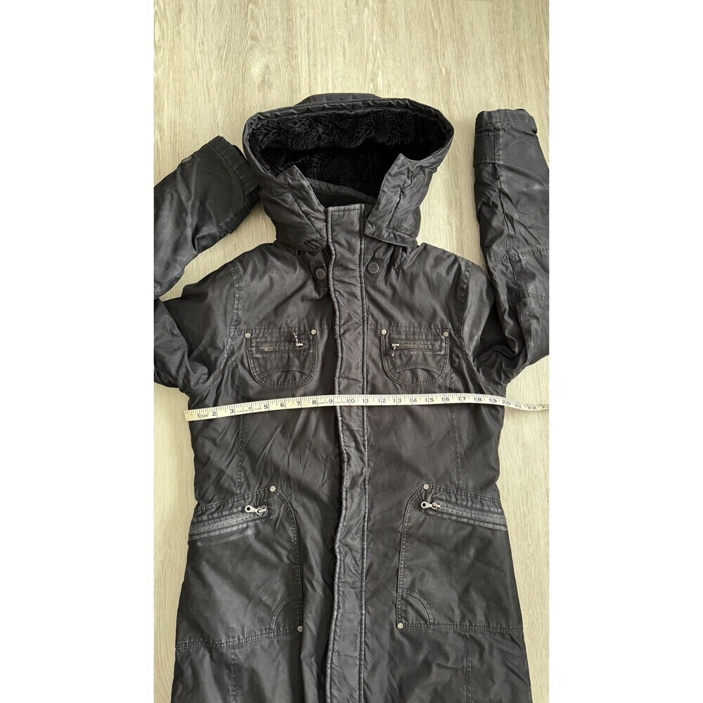 TNA Aritzia Parka Jacket Griffith Black Women M Sherpa Hood Slim Fit Mid-Length - Picture 14 of 16
